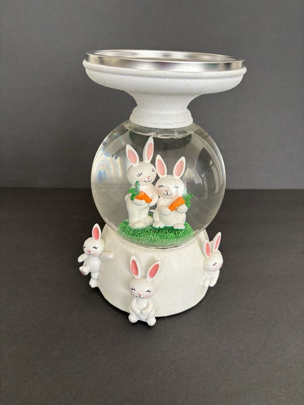 Bath & Body Works Easter Bunny Light Up Water Globe 3 Wick Candle Holder READ